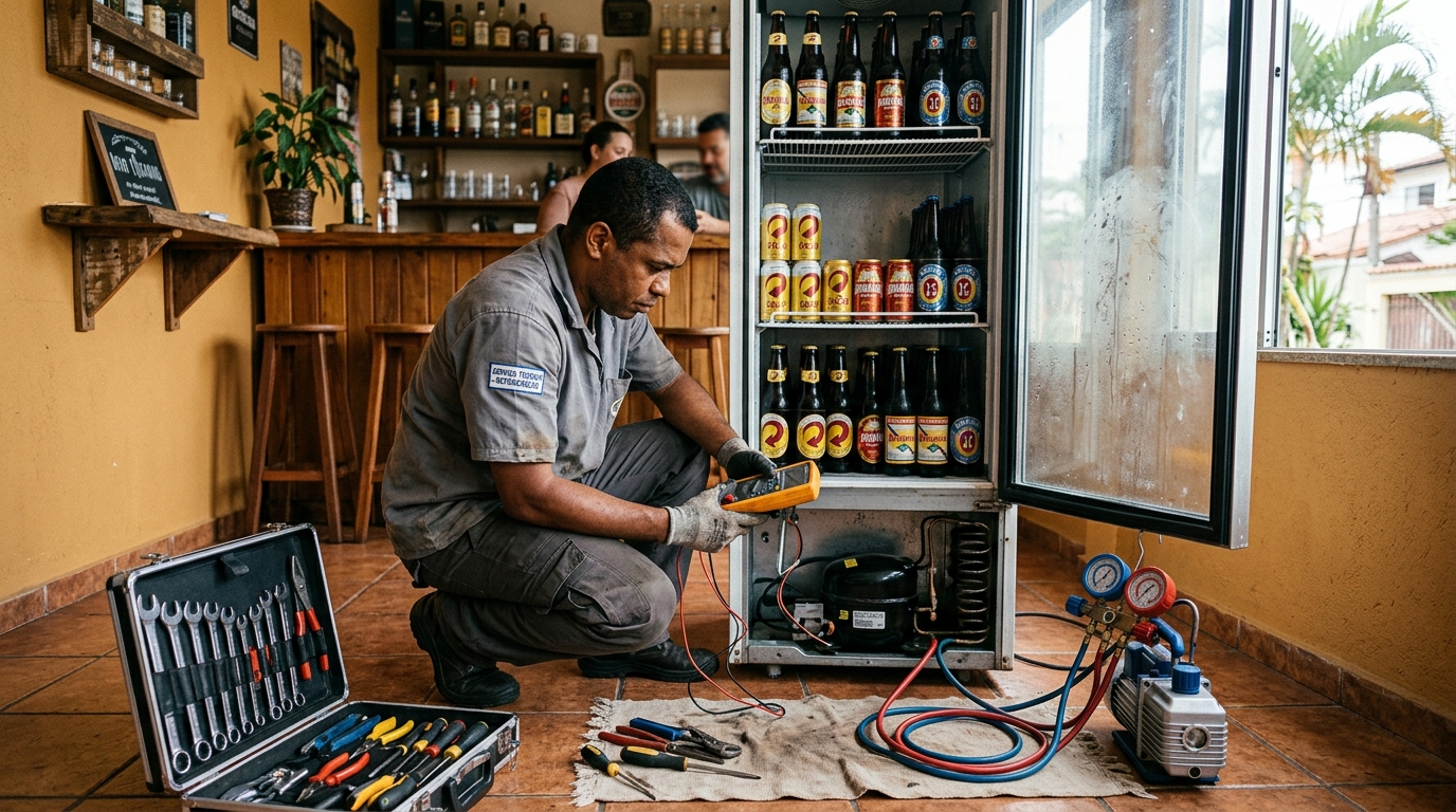 Substituição de termostato de cervejeira em serviço técnico em Uberaba‑MG